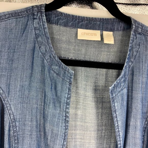 Chico's Chambray Ombre Embroidery Jacket 0 Small 4 - Picture 2 of 5